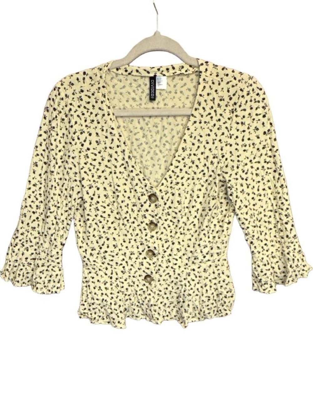 Divided By H&M Floral Blouse Size 4 Yellow Black Button Front